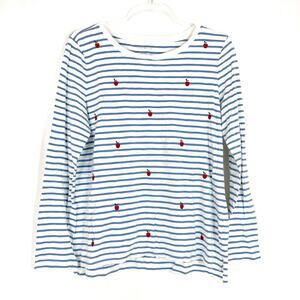 Talbots | White Blue Stripe Apple Embroidery Teacher Cotton Blend Womens Large